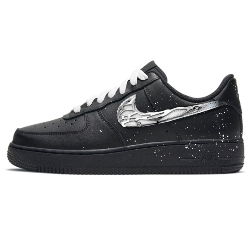 Nike Air Force 1 Wear-Resistant Low-Top Skateboard Shoes Unisex Black Silver
