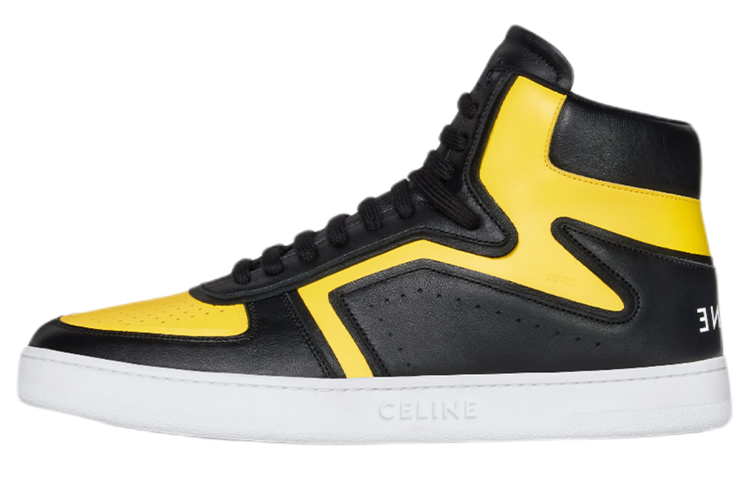 CELINE High-Top Stylish Skateboarding Shoes Men's Black Yellow