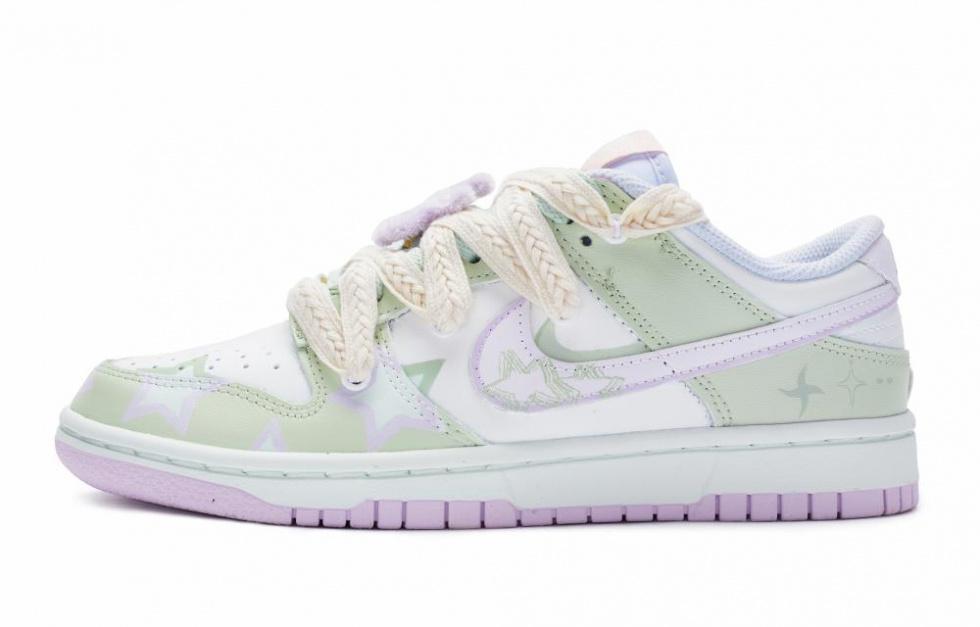 Nike Dunk Low Top Skateboard Shoes Women's White Green Purple