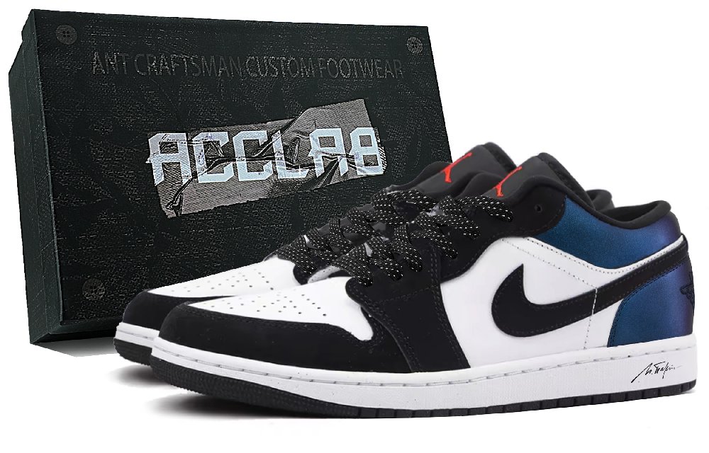 Jordan Air Jordan 1 Wear resistant And Lightweight Low Top Vintage Basketball Shoes Unisex Black Purple Blue