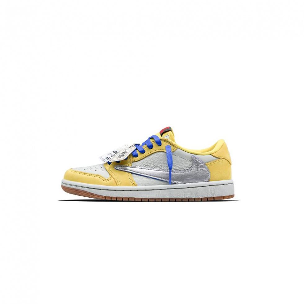 Travis Scott X JORDAN Air JORDAN 1 Vintage Basketball Shoes Women's Low Top Yellow/White/Silver