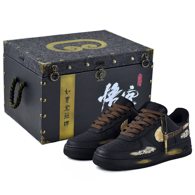 Nike Air Force 1 Black Myth Anti Slip Wear Resistant Low Top Skateboard Shoes Unisex Black Gold