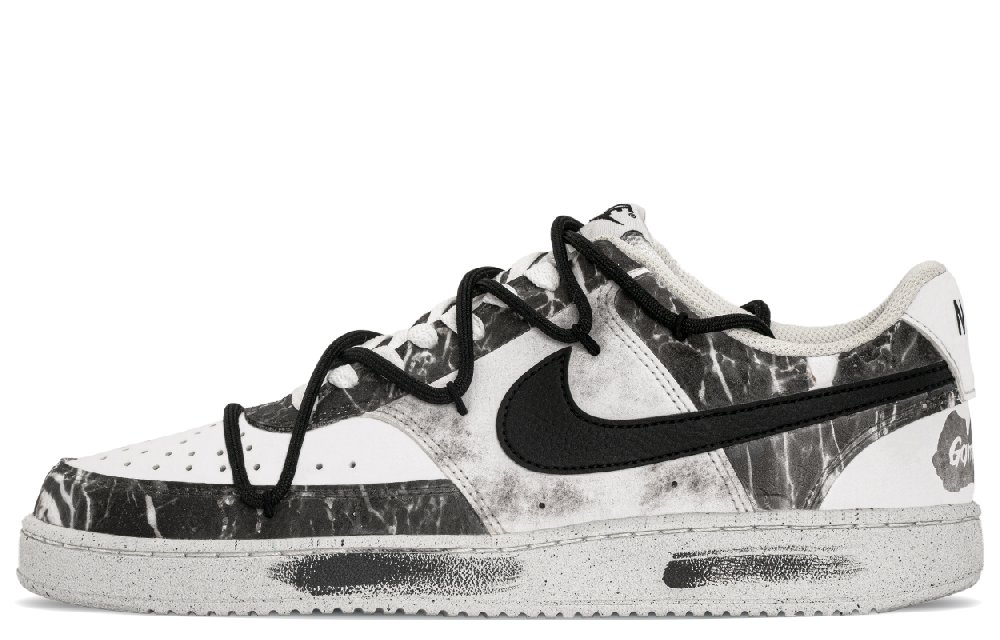 Nike Court Vision 1 Slip Resistant Shock Absorbers Low Top Skateboard Shoes Unisex Black White