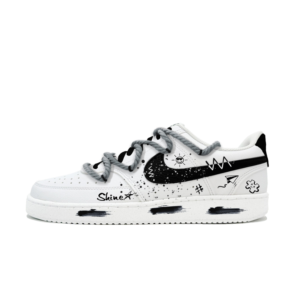 Nike Court Vision 1 Ink Guest Graffiti Anti Slip Wear Resistant Low Top Skateboard Shoes Men's Black White