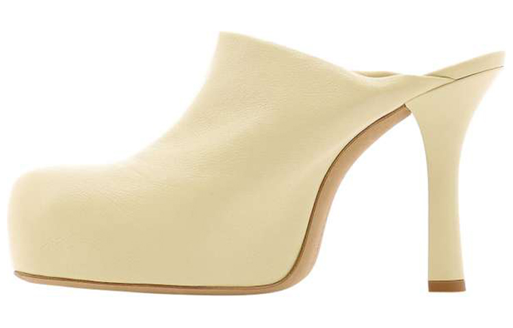 Bottega Veneta The Bold Square Toe Leather Platform Mule Cream Women's