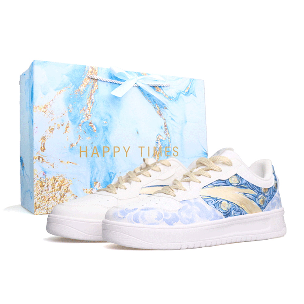 Anta Relaxed Slip Resistant, Abrasion Resistant, Lightweight Low Top Skateboard Shoes Unisex White Blue
