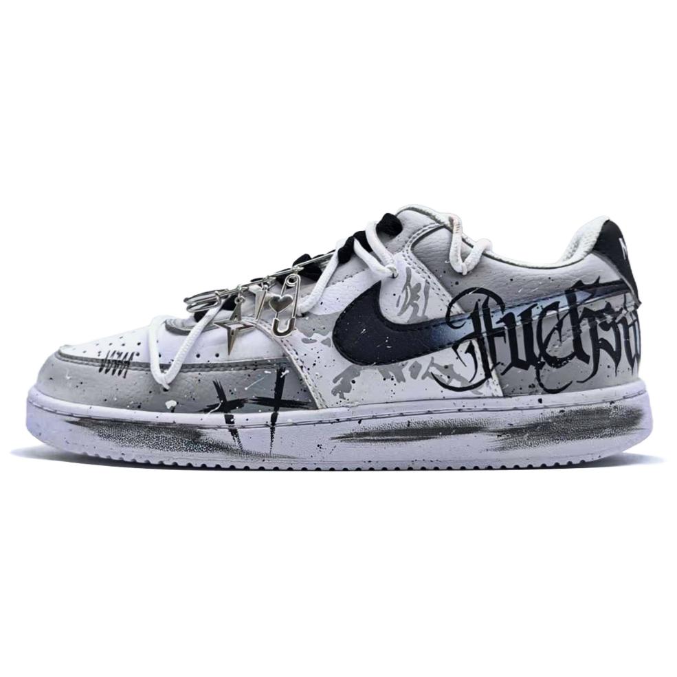 Nike Air Force 1 Gothic Arts Abrasion Resistant Low Top Skateboard Shoes Unisex Black White