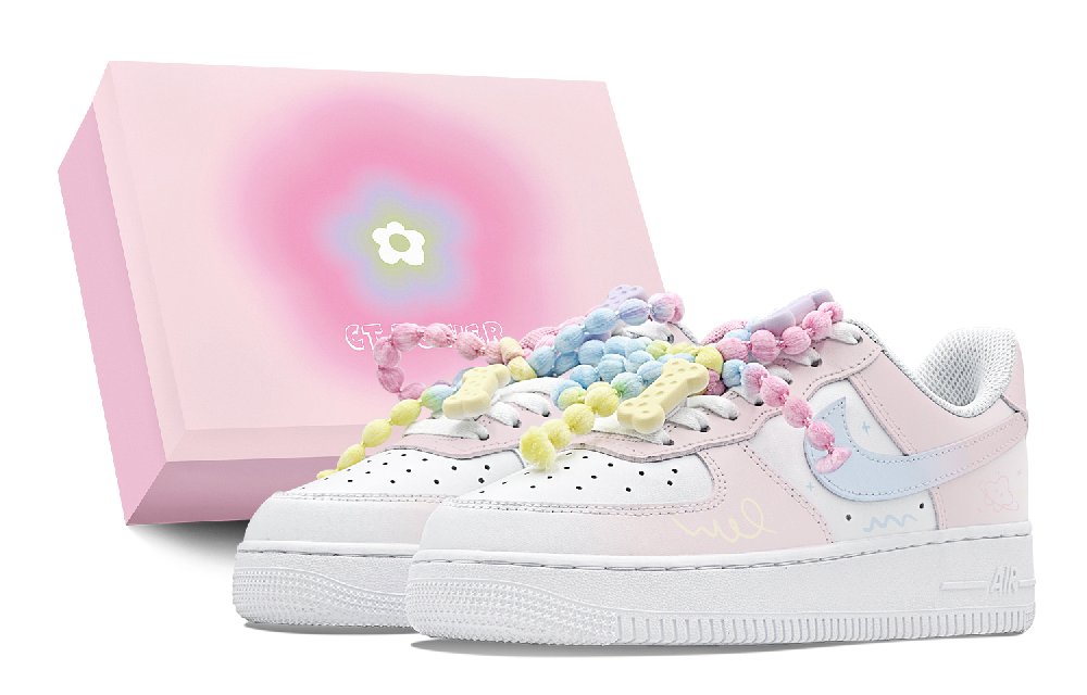 Nike Air Force 1 Low Air Force 1 Anti-Slip Wear-Resistant Low-Top Skateboard Shoes GS Blue Pink
