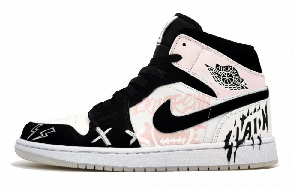JORDAN Air JORDAN 1 Vintage Basketball Shoes Women's Mid Top Light Pink/White