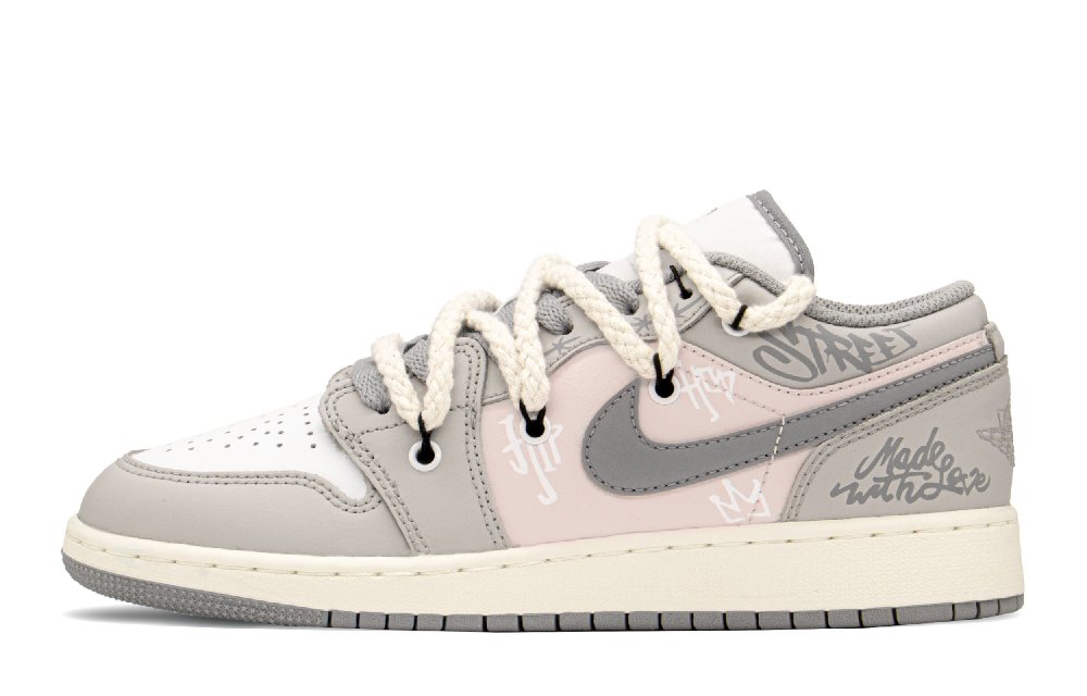 Jordan Air Jordan 1 Low FZBB Low Top Vintage Basketball Shoes GS Mist Gray Smoke Pink