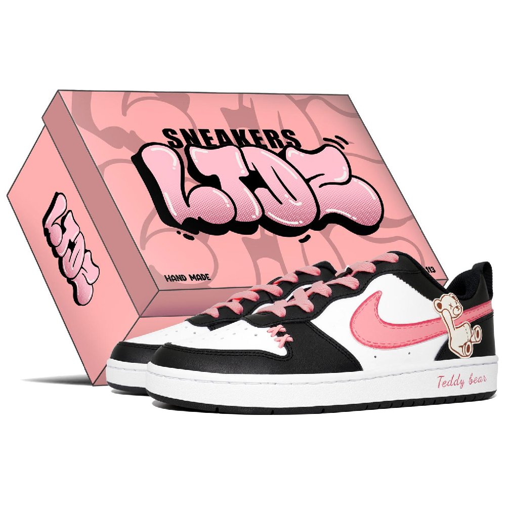 Nike Court Borough Low Top Skateboard Shoes Women's Black White Pink
