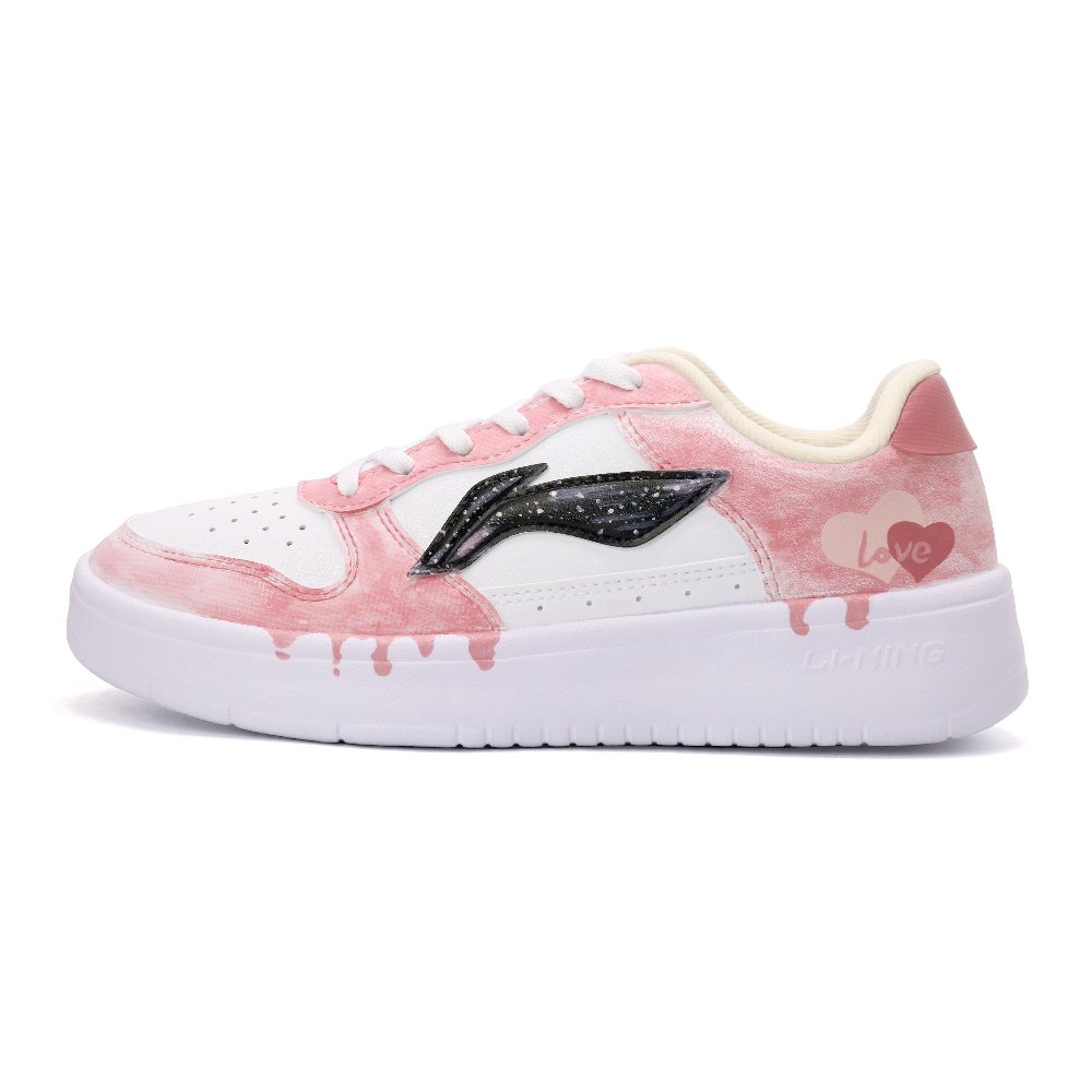 LiNing Pontoon Boats Pink Galaxy Anti-Slip Wear-Resistant Low-Top Skateboard Shoes Women's Pink White