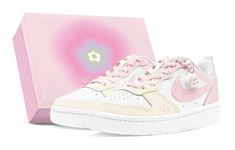 Nike Court Borough Abrasion Resistant Low Top Skateboard Shoes Women's White Pink Yellow