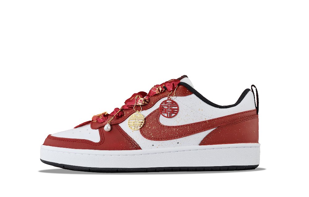 Nike Court Borough 2 Anti-Slip Wear-Resistant Low-Top Skateboard Shoes GS Gold Red