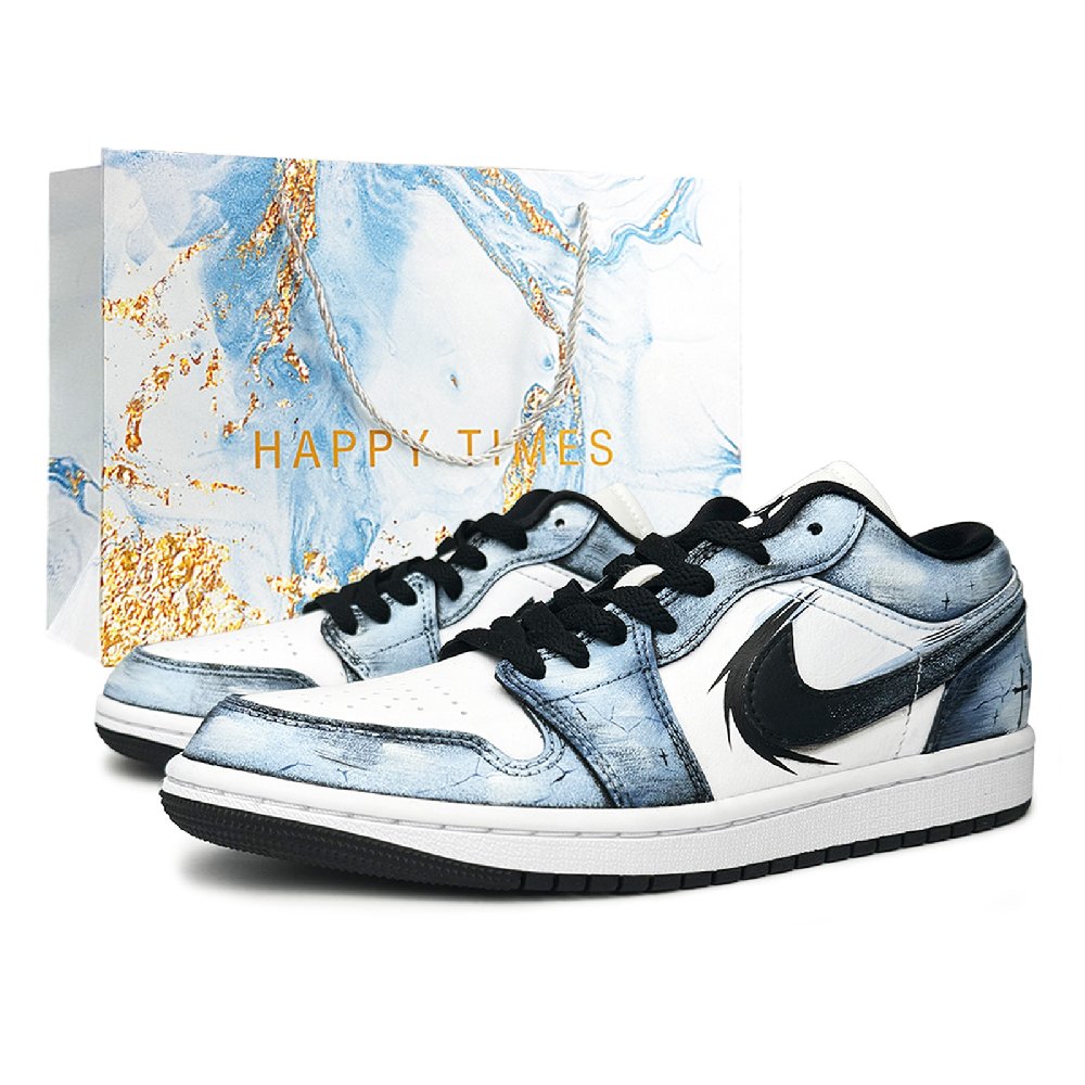 Jordan Air Jordan 1 Erosion Moon Cross Abrasion Resistant Low Top Vintage Basketball Shoes Unisex White Blue
