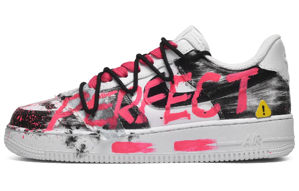 Nike Air Force 1 Low CUS ID Perfect Warning Low-Top Skateboard Shoes Women's Black And White Roses