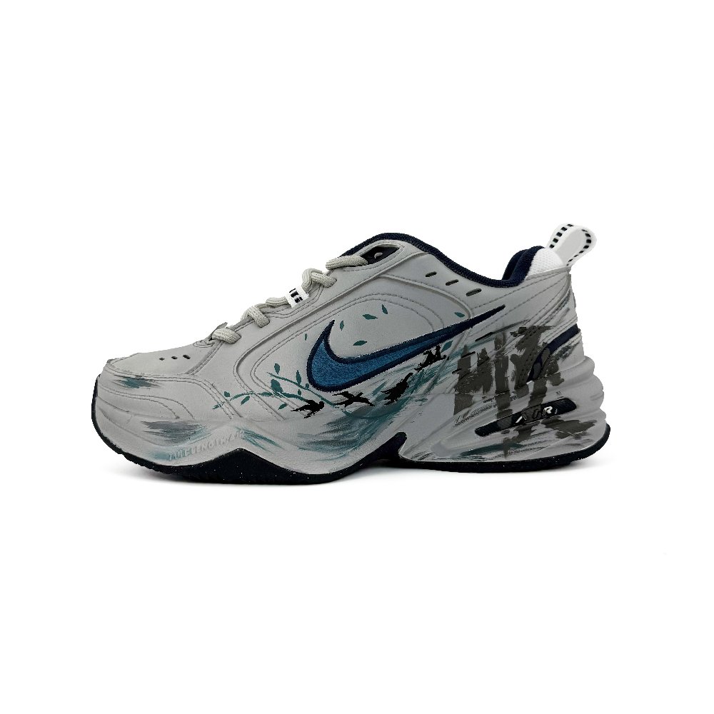 Nike Air Monarch 4 Zhuo Yu Abrasion Resistant Low Top Chunky Sneakers Unisex Gray Blue