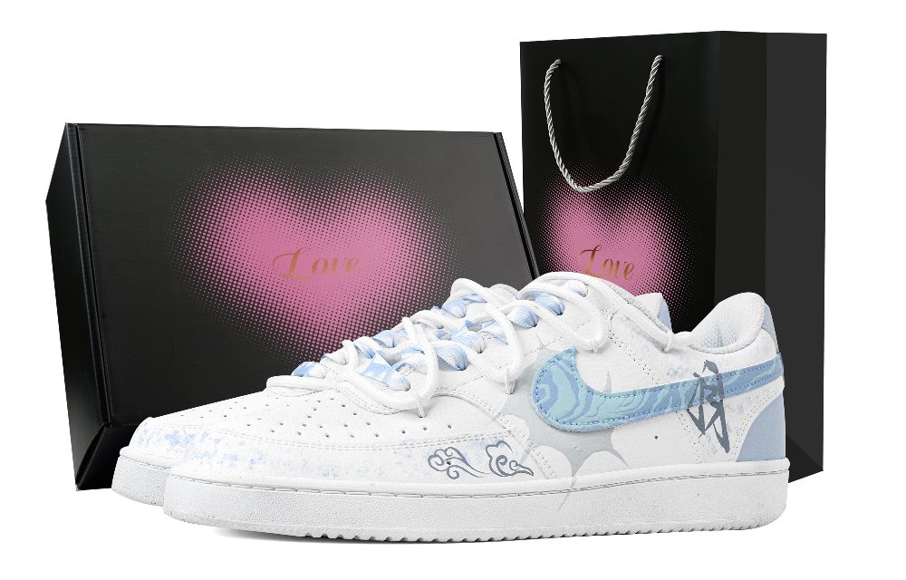 Nike Court Vision 1 Icy Frost Moon Heart Box Abrasion Resistant Low Top Skateboard Shoes Men's Gray Blue