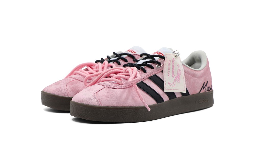 Adidas Neo VL Court Lifestyle Meowth Strawberry Anti Slip Wear Resistant Low Top Skateboard Shoes Unisex Black Pink