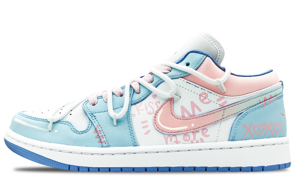 Jordan Air Jordan 1 Cushioning Anti-Slip And Wear-Resistant Low-Top Vintage Basketball Shoes Women's White Blue
