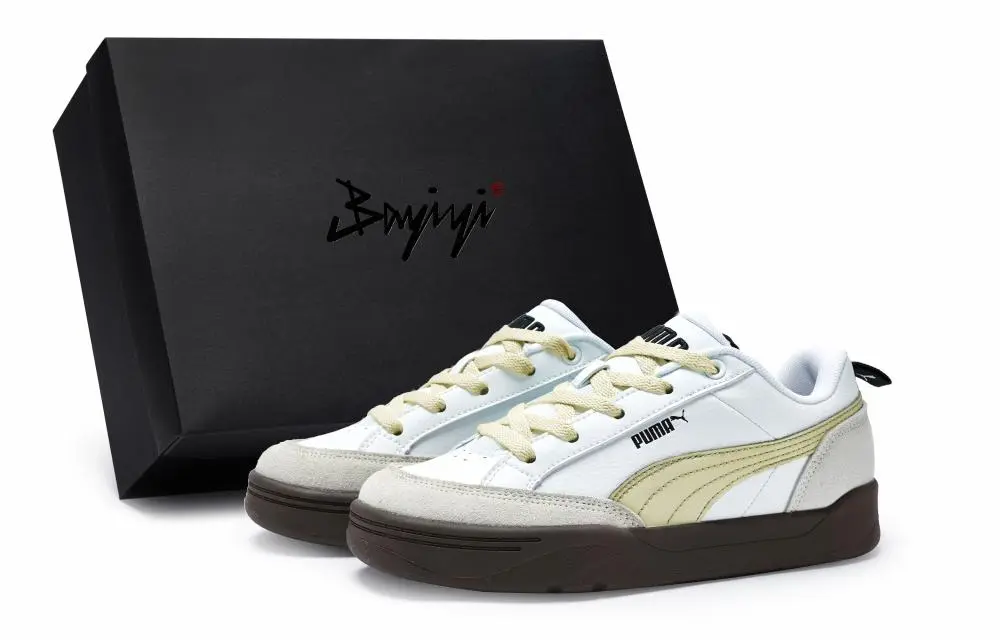 PUMA Park Lifestyle Slip Resistant Low Top Skateboard Shoes Unisex White Gray Yellow