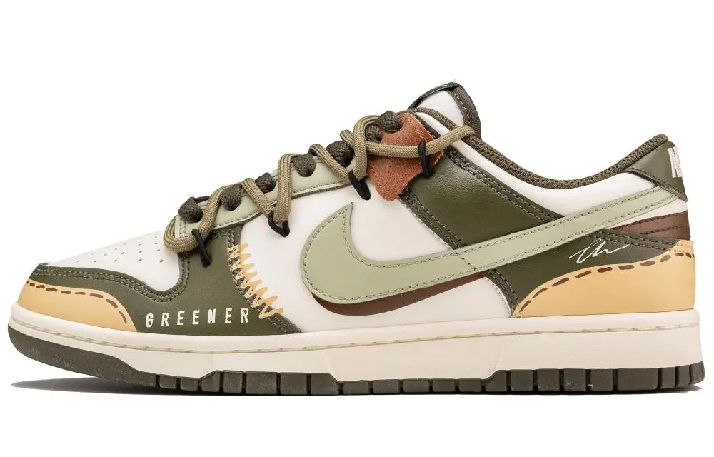 Nike Dunk Abrasion Resistant Low top Skateboard Shoes Unisex Brown Green