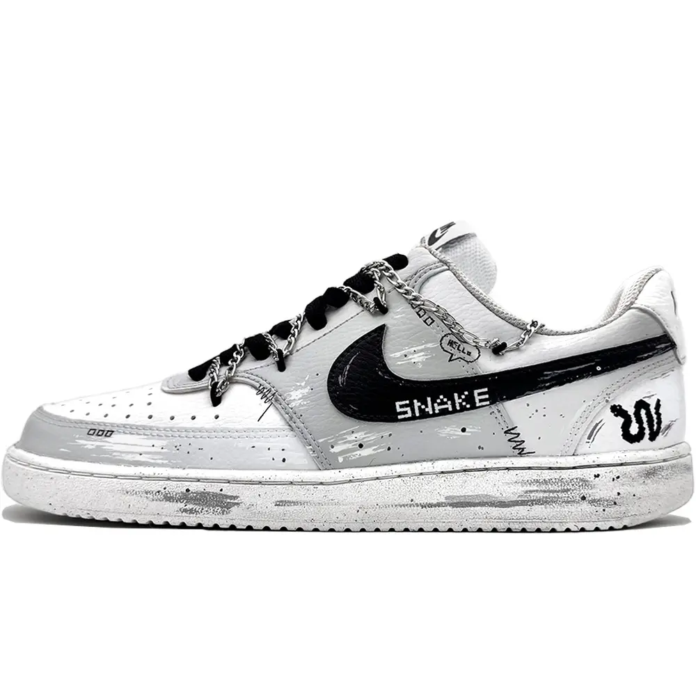 Nike Court Vision 1 Gluttonous Snake Abrasion Resistant Low top Skateboard Shoes Men's Black White