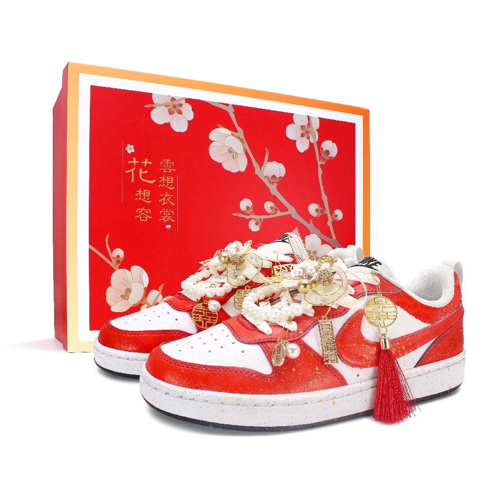 Nike Court Borough Anti Slip Wear Resistant Low Top Skateboard Shoes Women's Red White