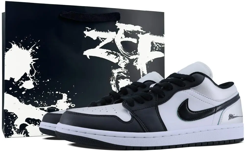 Jordan Air Jordan 1 Abrasion Resistant Low Top Vintage Basketball Shoes Men's Black Silver Toe