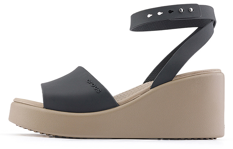 Crocs Brooklyn Ankle Strap Wedge Sandals 'Black Beige' Women's
