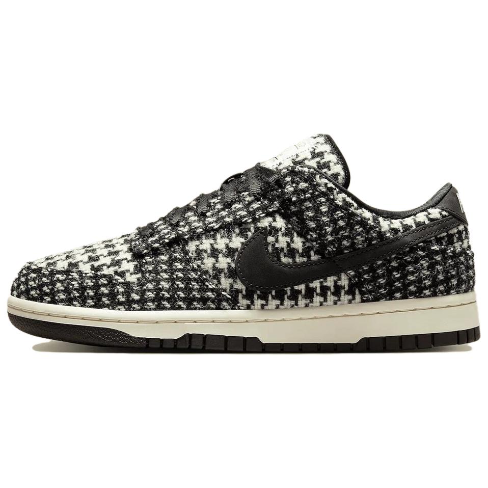 Harris Tweed x Nike Dunk Abrasion Resistant Low top Skateboard Shoes Unisex Black White Asian Version