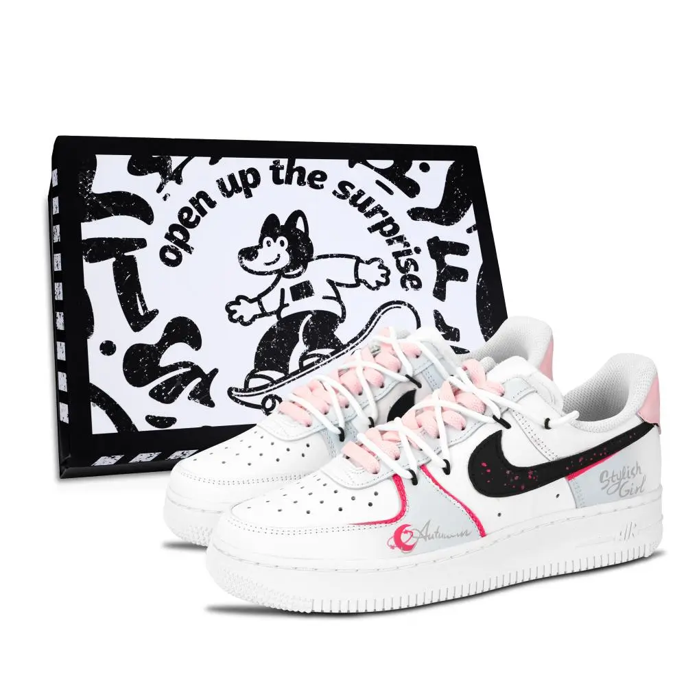 Nike Air Force 1 Star Moon Vast Abrasion Resistant Low top Skateboard Shoes Unisex White Pink