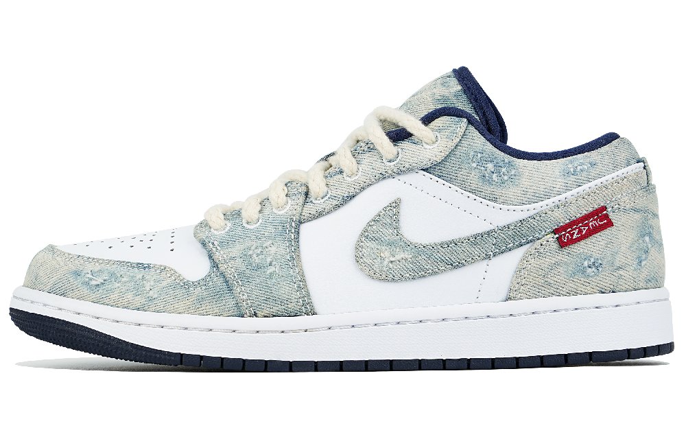 Jordan Air Jordan 1 Cushioning Anti-Slip And Wear-Resistant Low-Top Vintage Basketball Shoes Men's White Blue