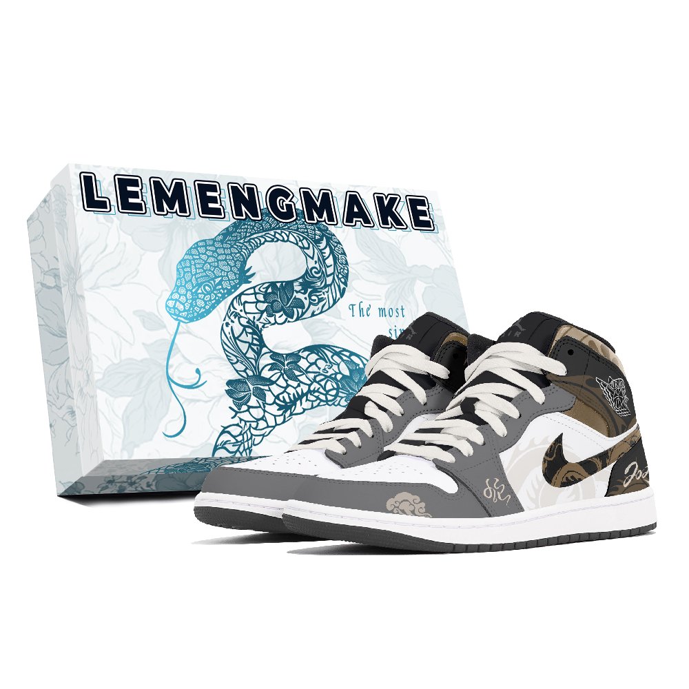 Jordan Jordan 1 Joy Lemon Abrasion-Resistant Slip-Resistant Mid-Top Vintage Basketball Shoes Unisex Brown