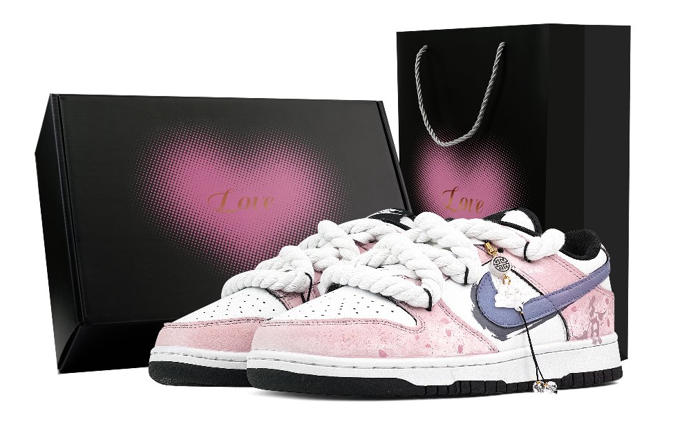 Nike Dunk Ying Fei Hua Heart Box Abrasion Resistant Low Top Skateboard Shoes Unisex Pink White