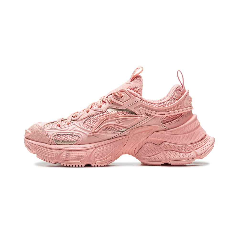 LiNing Star Shock Absorbers Slip Resistant, Abrasion Resistant, Breathable Low Top Chunky Sneakers Women's Pink Orange