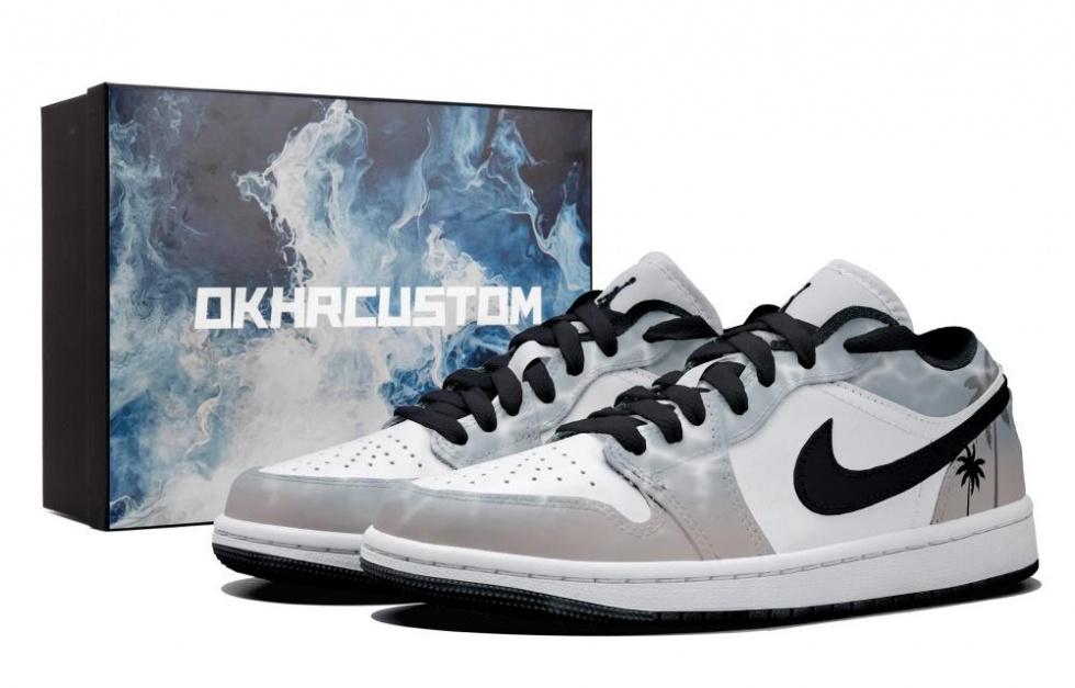 Jordan Air Jordan 1 Low Top Vintage Basketball Shoes Women's Black White Gray