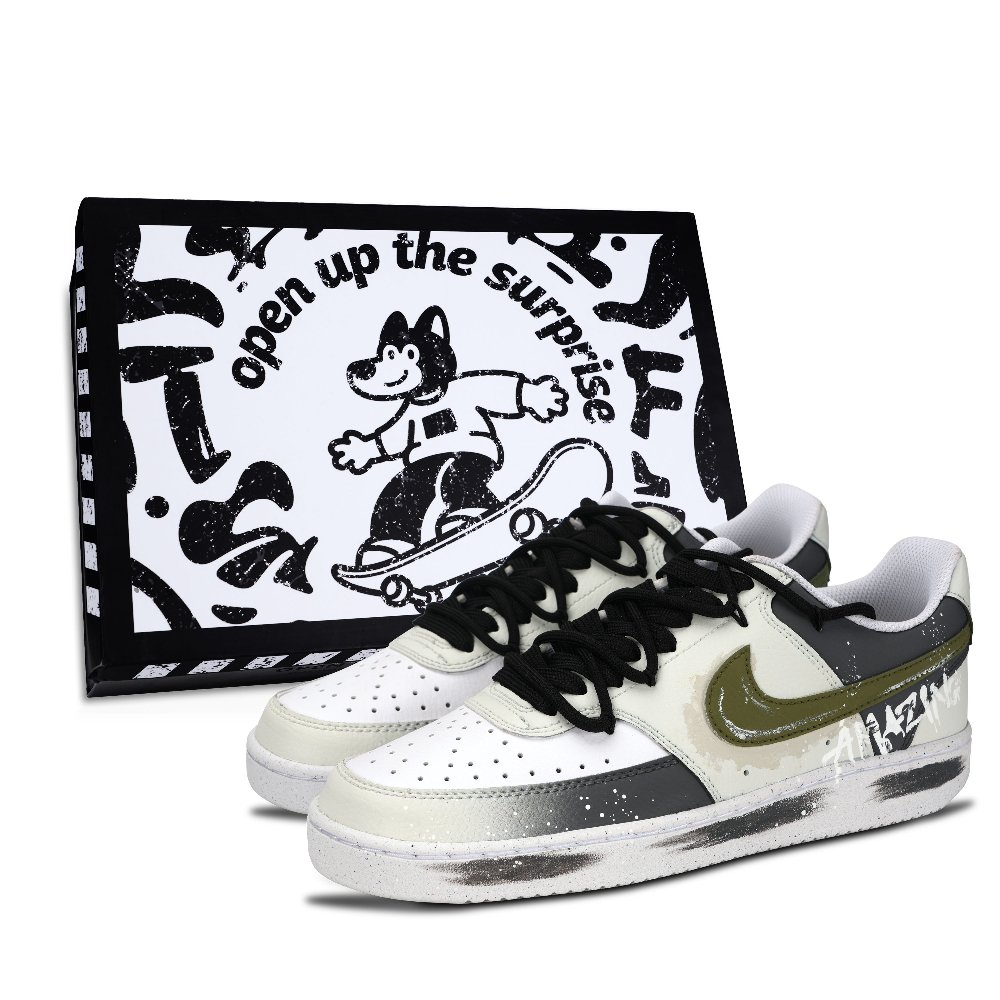 Nike Court Vision 1 Bamboo Shadow Graffiti Abrasion Resistant Low Top Skateboard Shoes Unisex Green