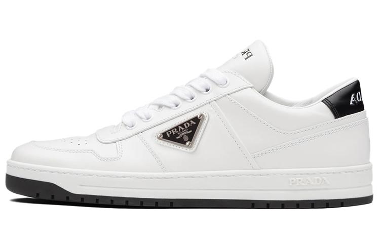 PRADA Downtown Perforated Leather Sneakers 'White Black' Women's
