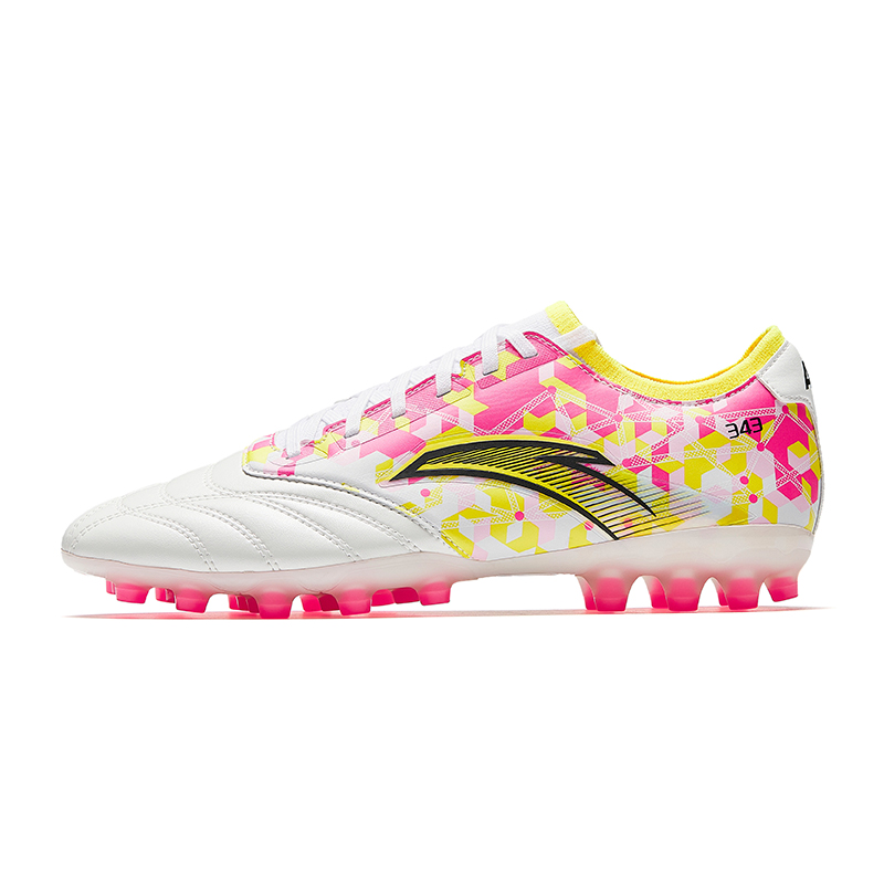 Anta MG Rubber Short Studs Abrasion-Resistant Slip-Resistant Soccer Shoes Men's White Pink Yellow
