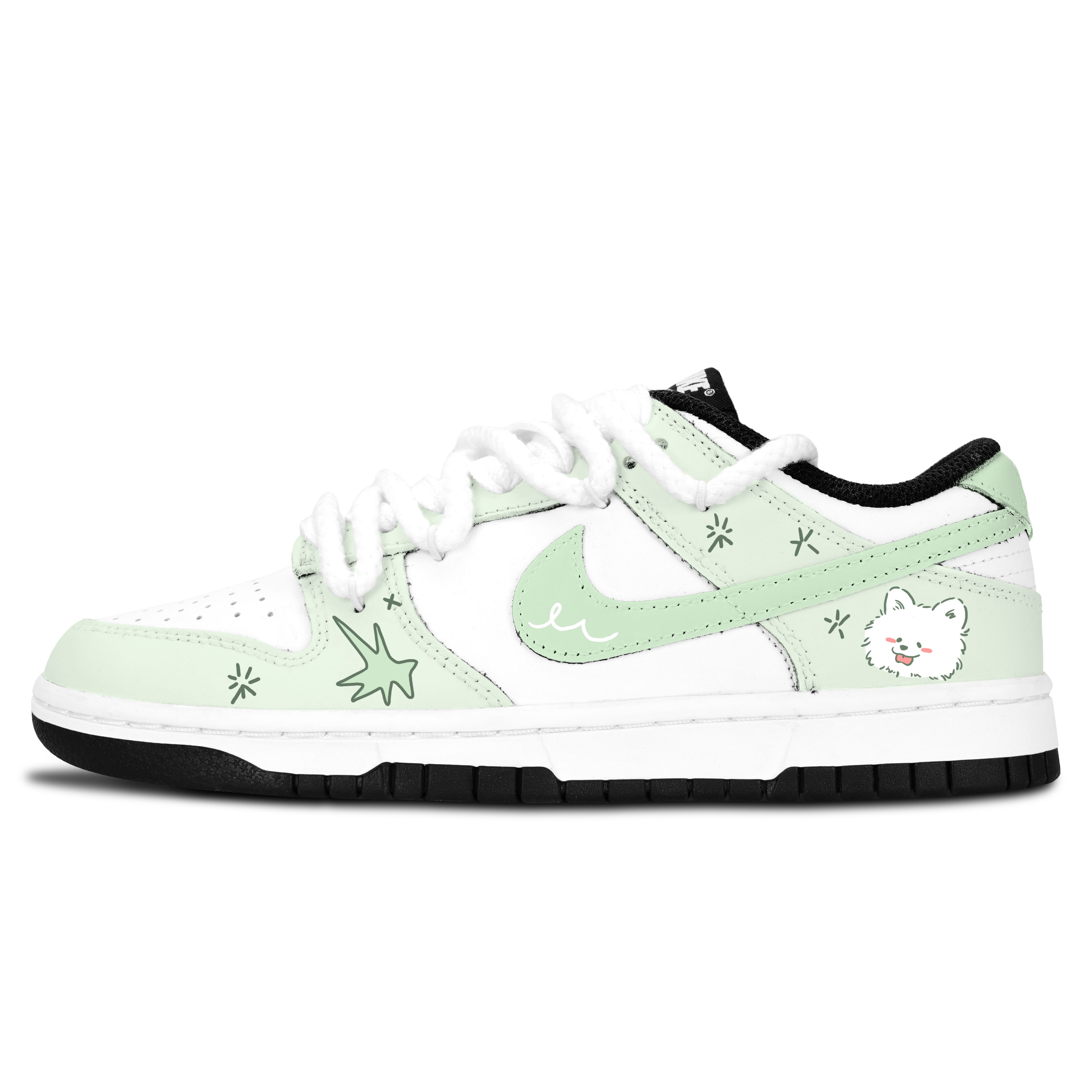 Nike Dunk Black White, Green Series Cute Star Slip Resistant Abrasion Resistant Low top Skateboard Shoes Unisex Green