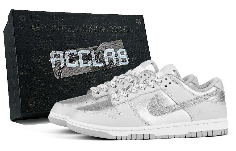 Nike Dunk Low Retro Wear resistant And Lightweight Low Top Skateboard Shoes Unisex White Silver