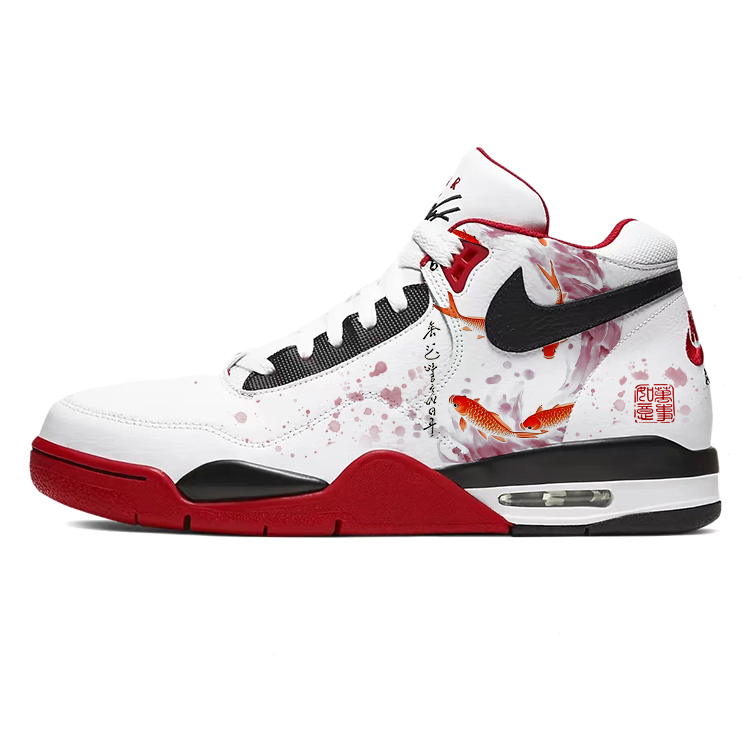 Nike Flight Legacy Cushioning Anti-Slip And Wear-Resistant Mid-Top Vintage Basketball Shoes Unisex Red White