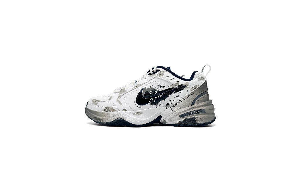 Nike Air Monarch 4 Anti Slip Wear Resistant Low Top Chunky Sneakers Unisex Black White Gray