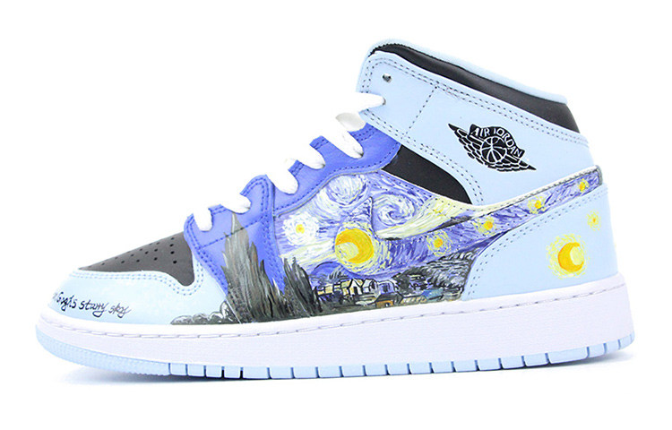Jordan Air Jordan 1 Mid Anti-Slip And Wear-Resistant Lightweight High-Top Vintage Basketball Shoes GS Blue Black