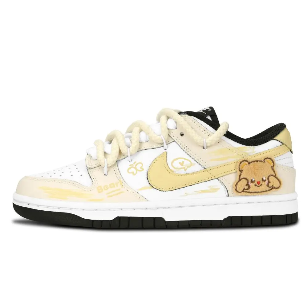 Nike Dunk Black White, Soft Bear Abrasion Resistant Low Top Skateboard Shoes Unisex Light Yellow