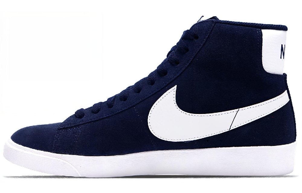 Nike Blazer Vintage Suede Non slip Lightweight Mid Top Skateboard Shoes Women's Navy Blue With White