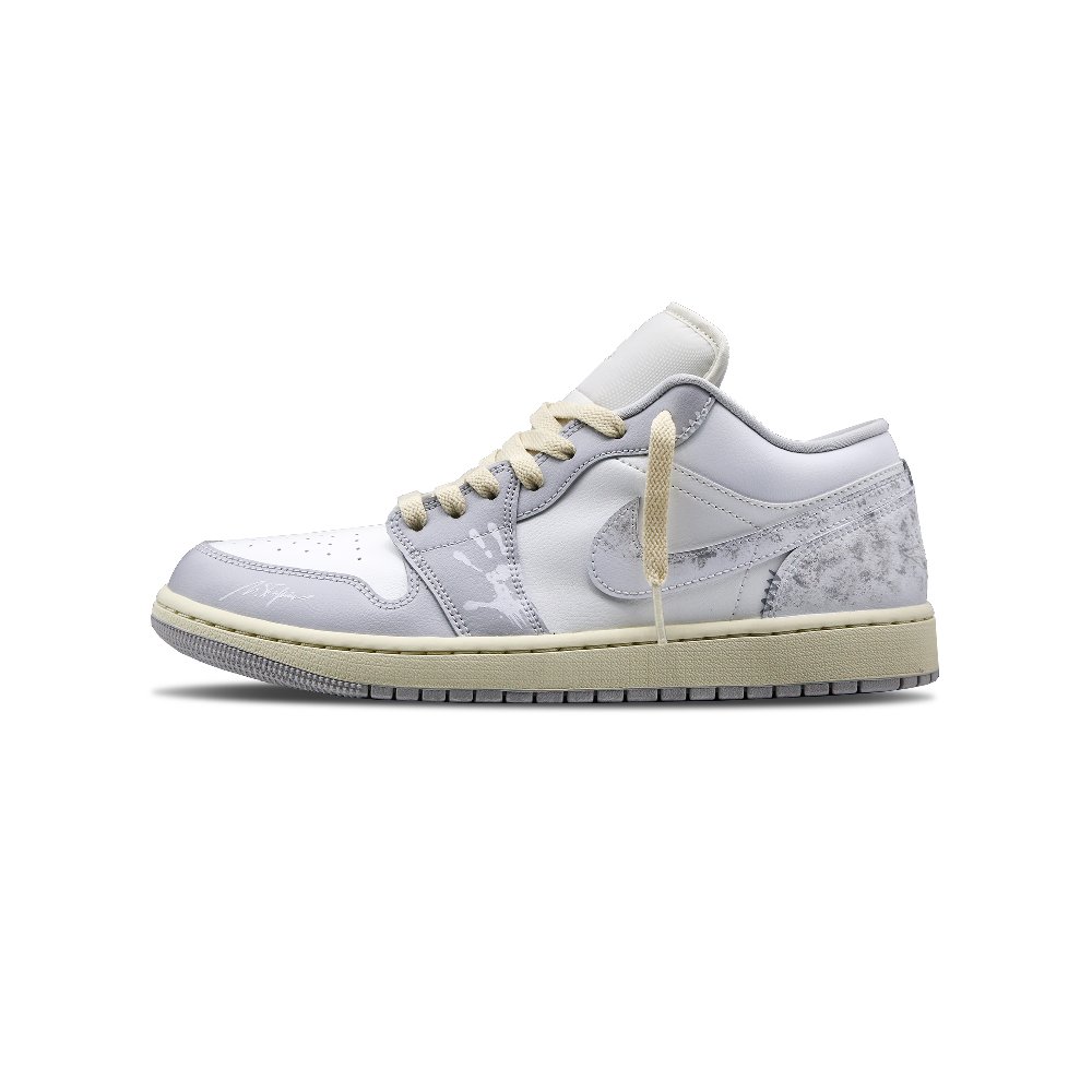 Jordan Air Jordan 1 'PalmWave2.0' Anti Slip Wear Resistant Low Top Vintage Basketball Shoes Women's Gray White