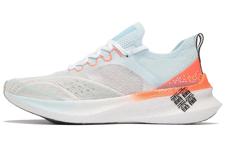 LiNing Feidian Challenger Abrasion Resistant Rebound Low Top Running Shoes Women's White Blue Orange