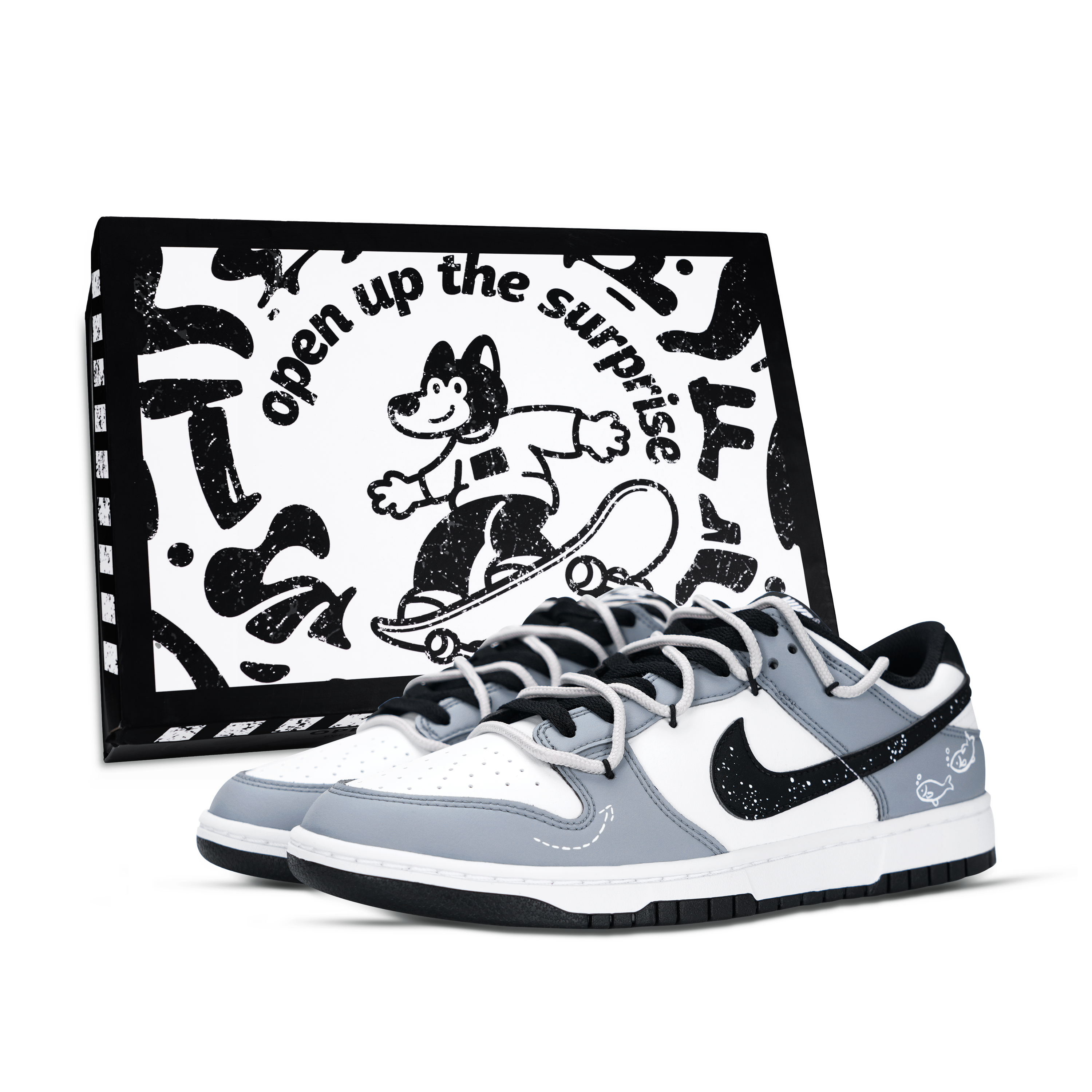 Nike Dunk Fish Bubbles Abrasion Resistant Low top Skateboard Shoes Unisex Blue Gray